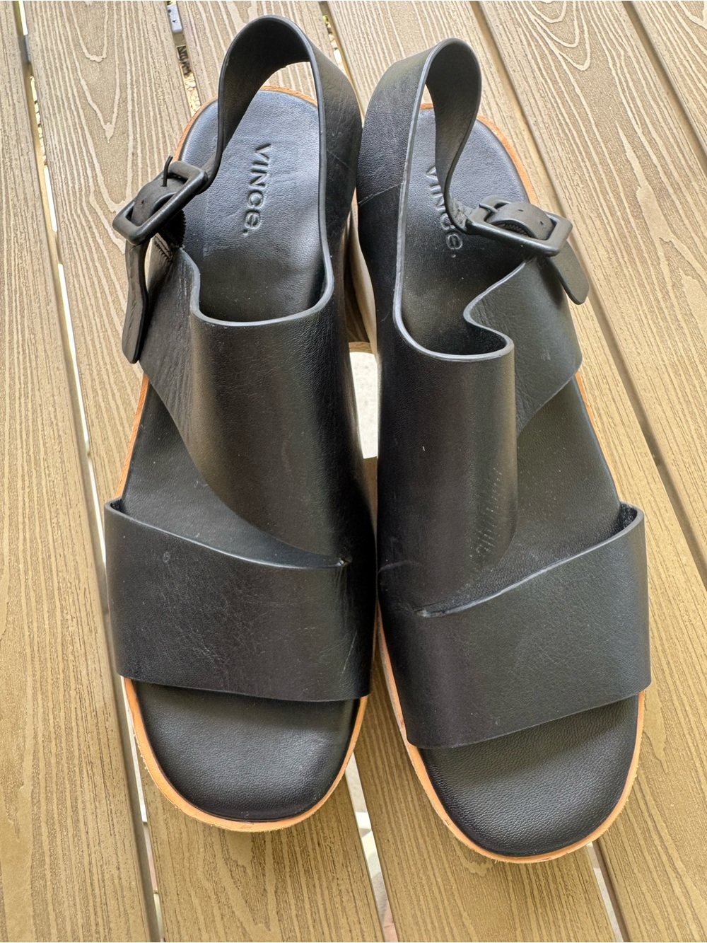 Vince Black Leather Platform Slingback Sandals Womens Size 8 Minimalist Chunky